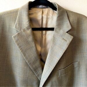 Oscar de la Renta 100% Wool Men’s 46L‎ Blazer Sport Coat Suit Plaid Checked